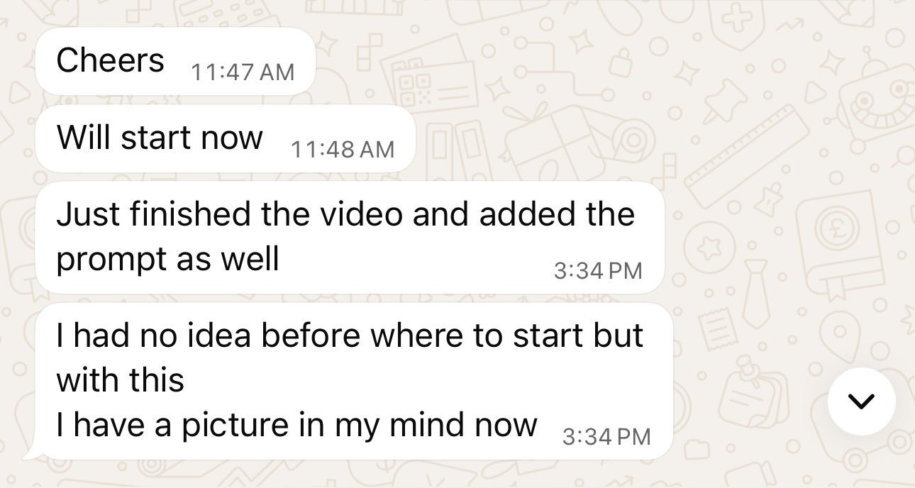 Student message after finishing a lesson and its Claude prompt